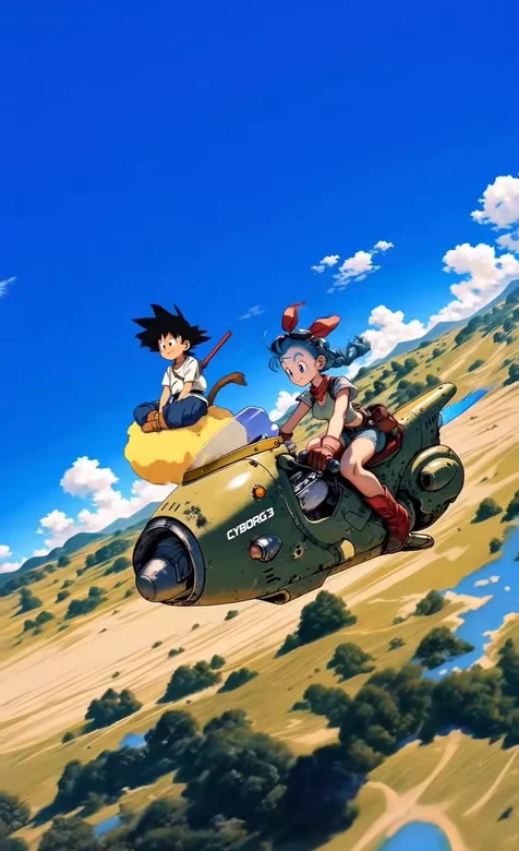 小悟空·布尔玛·龙珠经典日漫风 飞行器冒险动态手机壁纸