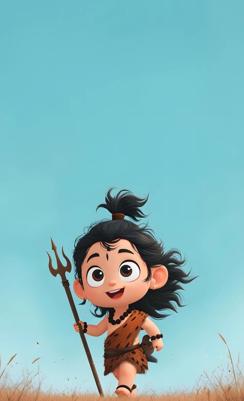 Q版卡通小湿婆·持三叉戟兽皮装 超萌手机壁纸