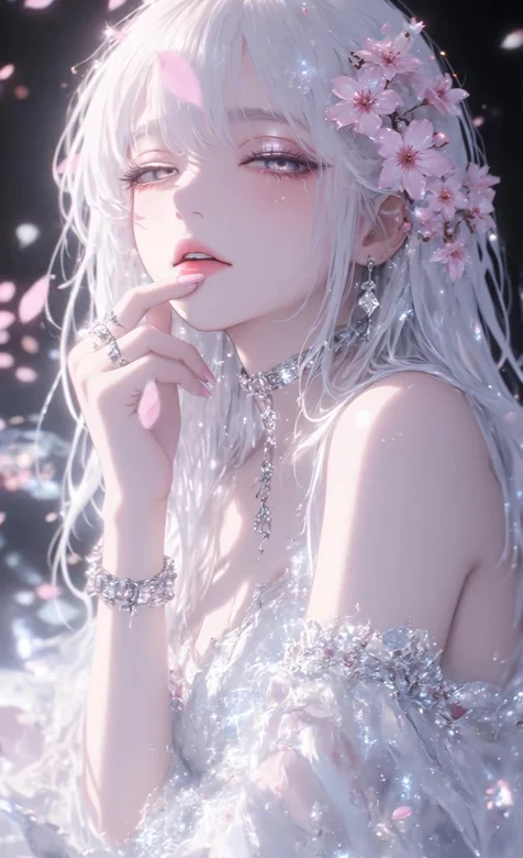 银发樱花少女 唯美梦幻CG风 仙气动态手机壁纸