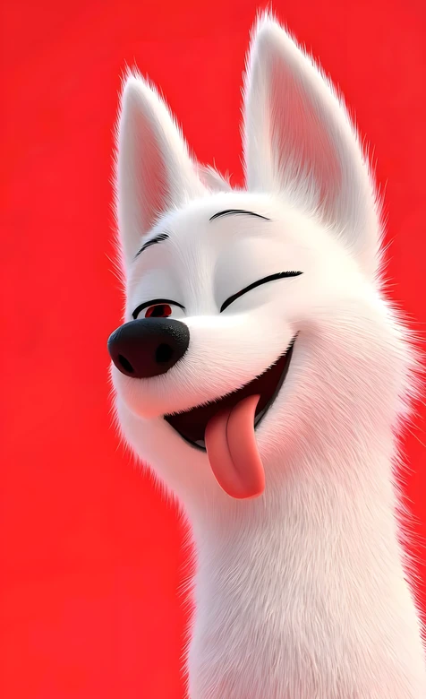 卡通拟人白狗眯眼吐舌·治愈风动画手机壁纸高人气款