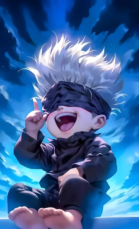 Q版五条悟·大笑指天 咒术回战二次元炫酷蓝调手机壁纸