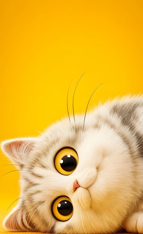 萌系卡通猫咪·金黄大眼软萌感 暖黄治愈竖屏壁纸
