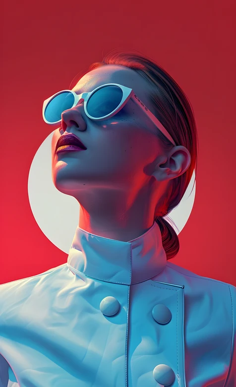 赛博朋克风时尚人物·墨镜高领超现实撞色手机壁纸