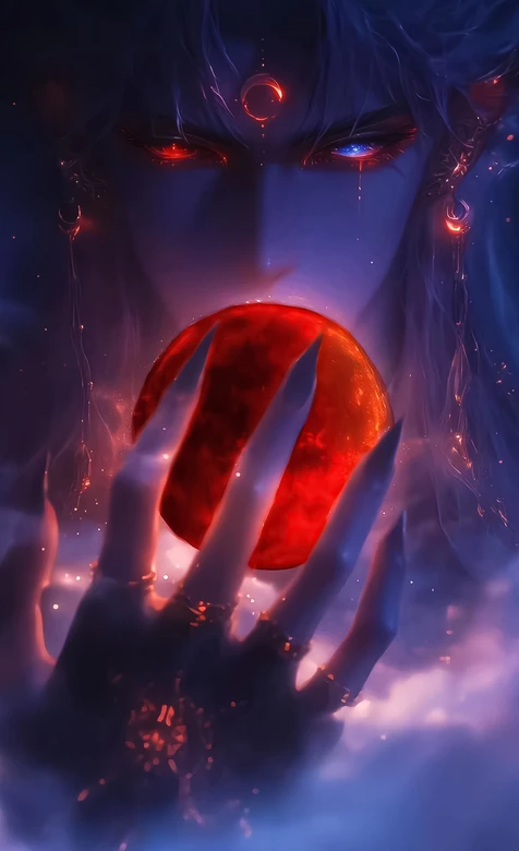 暗黑玄幻异瞳帅哥·血珠红月 国风神秘手机壁纸