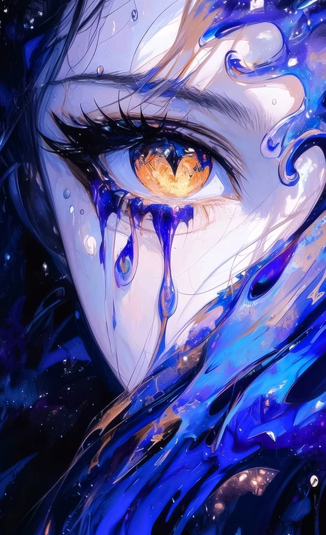 兽瞳少女·蓝焰泪滴 二次元暗黑奇幻手机壁纸