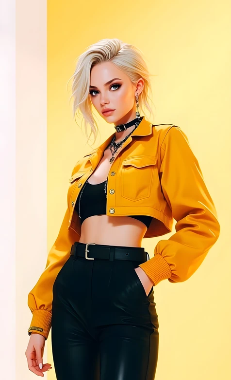 时尚潮酷女性·亮黄短外套穿搭·时尚写实风 时尚穿搭手机壁纸
