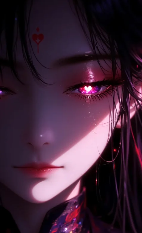 暗黑唯美国风少女·爱心眼眸眉心红纹 国漫动态手机壁纸