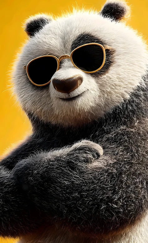 酷帅熊猫·墨镜交叉臂 写实拟人萌宠手机壁纸