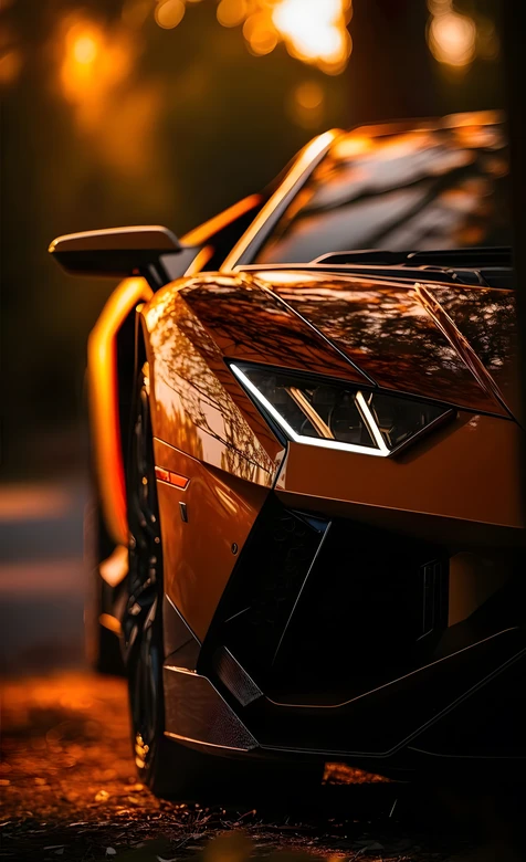兰博基尼跑车·黄昏森林暖调写实 超跑手机壁纸高质感