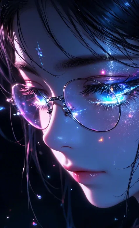 二次元梦幻星空眼镜少女·璀璨眼眸动态手机壁纸