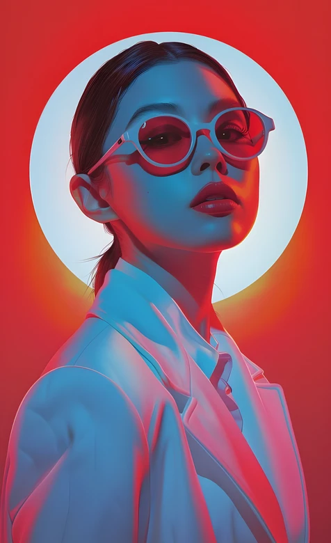 赛博朋克风红蓝撞色人物·时尚西装眼镜高质感手机壁纸