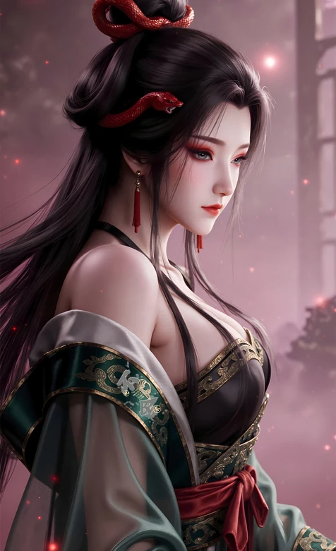 古风红蛇饰女子·龙蛟女·国风唯美国漫角色壁纸（古风美女壁纸）