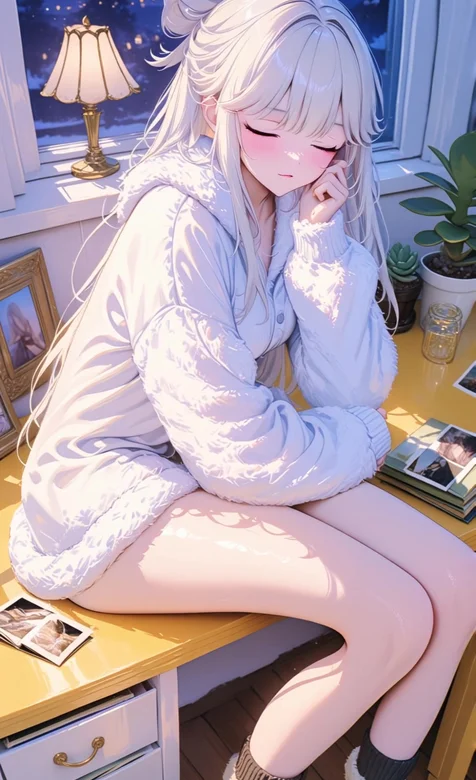 银发猫耳少女·暖系二次元动漫风 冬日室内治愈动态壁纸优选