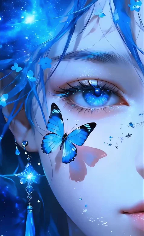 蓝发少女·蝴蝶轻落 唯美国漫风超仙动态壁纸