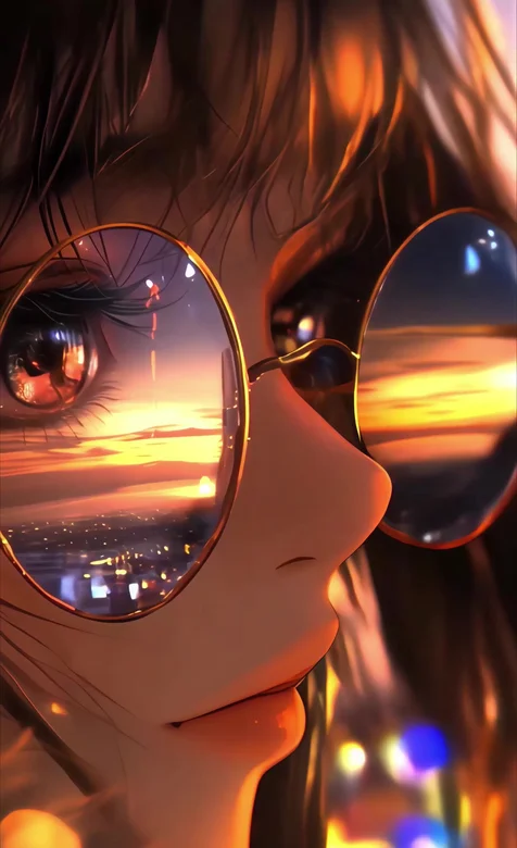 二次元少女·眼镜映黄昏 唯美动态手机壁纸（黄昏壁纸）