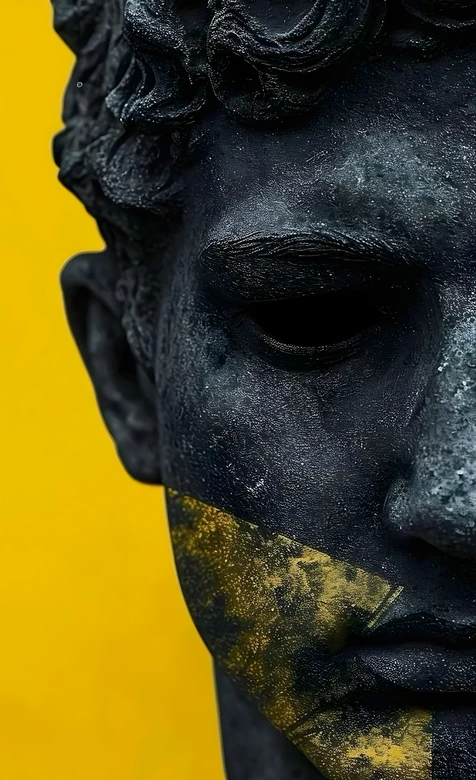 暗黑艺术风雕塑人像·金色涂鸦 高质感手机壁纸