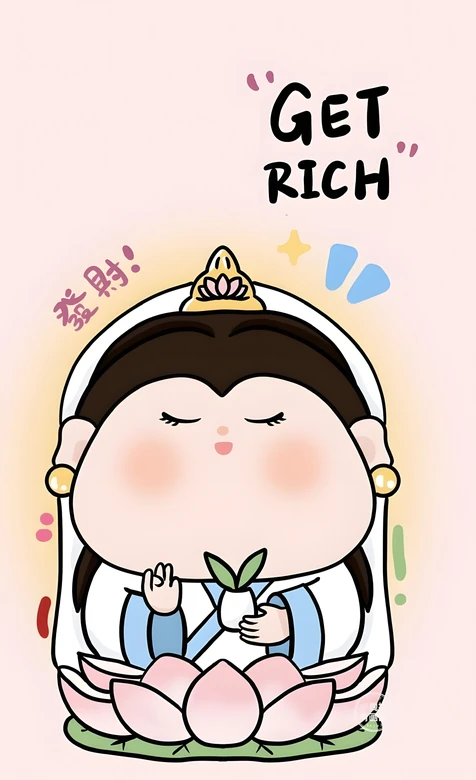 Q版观音·莲花座发财 国漫萌系暴富手机壁纸