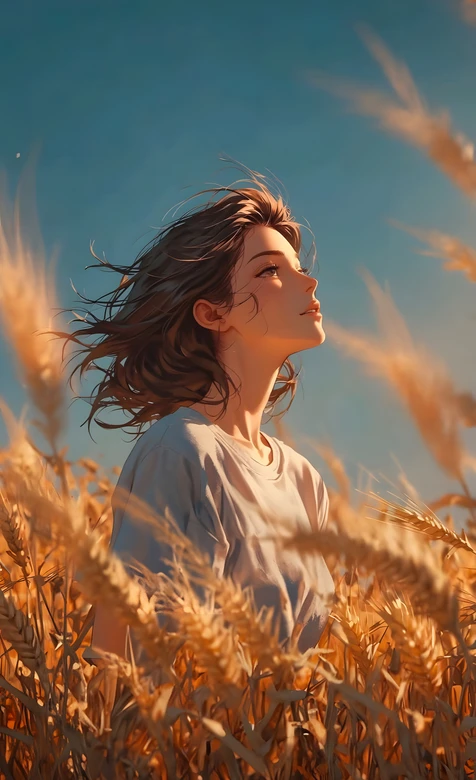 麦田女孩·发丝飞扬 唯美写实风 秋日氛围感手机壁纸