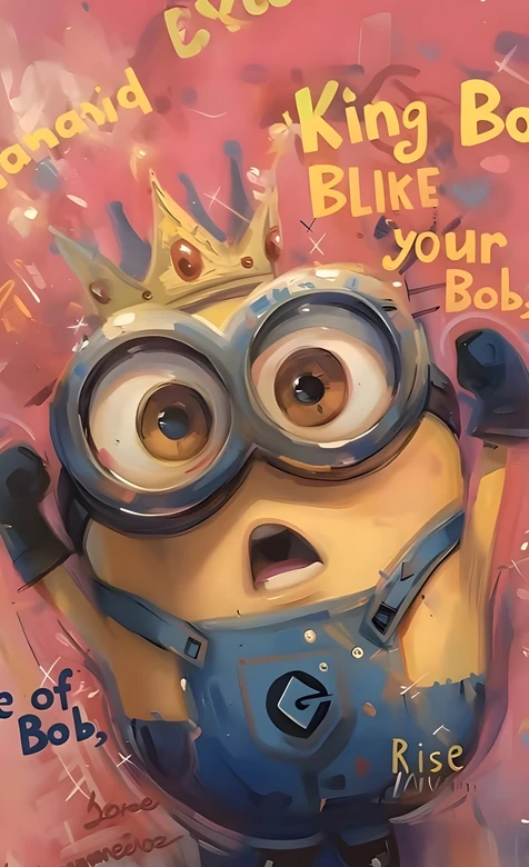 小黄人Bob·皇冠眼镜 卡通油画风 小黄人系列手机壁纸热门款