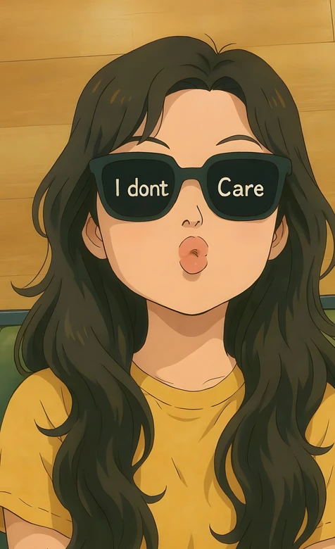 手绘女孩·墨镜“I dont Care”嘟嘴高人气手机壁纸