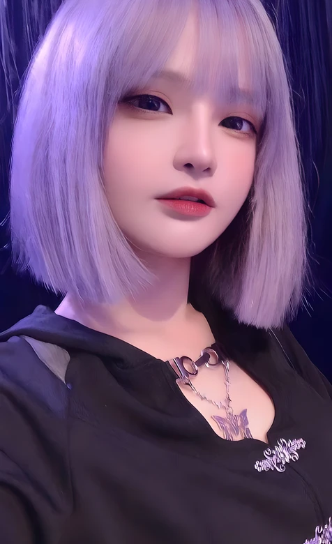 紫发波波头潮酷少女·个性穿搭 高人气手机壁纸参考