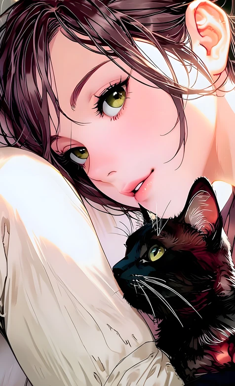 女孩与黑猫·写实风治愈系手机壁纸