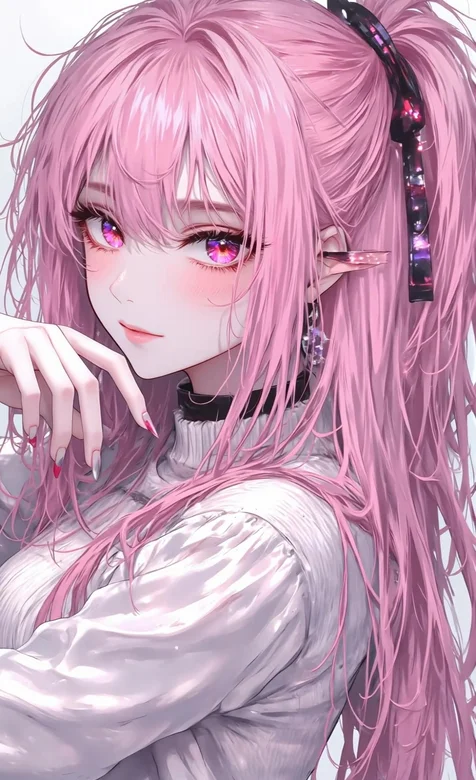 粉发精灵耳少女·二次元唯美梦幻 星空发饰动漫动态壁纸