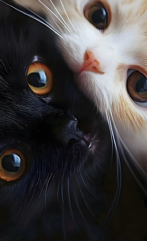 黑白猫咪·写实拟真风 亲昵互动萌宠手机壁纸热门款