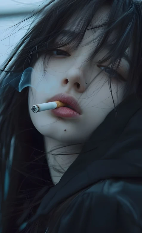 暗黑风清冷抽烟少女·氛围感原创手机壁纸