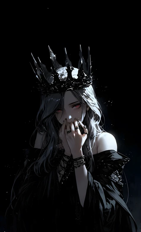 暗黑哥特风银发红瞳女王·荆棘皇冠二次元壁纸