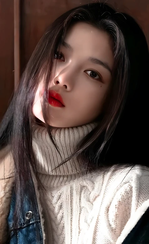 清冷感长发女生·高领毛衣穿搭 氛围感手机壁纸参考