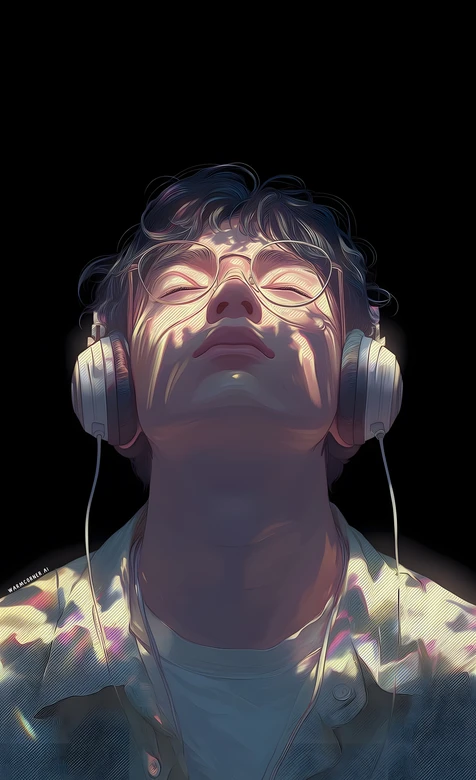 听音乐的眼镜帅哥·写实唯美风 氛围感男生手机壁纸