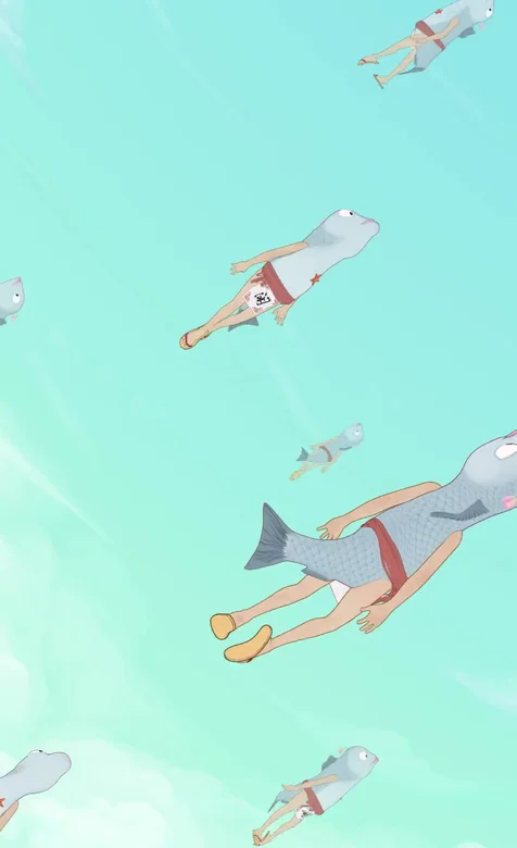 国漫拟人飞鱼群·清新治愈动态手机壁纸