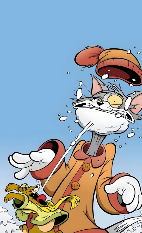 汤姆猫&杰瑞鼠冬日搞怪 猫和老鼠卡通动画冬日爆笑场景手机壁纸