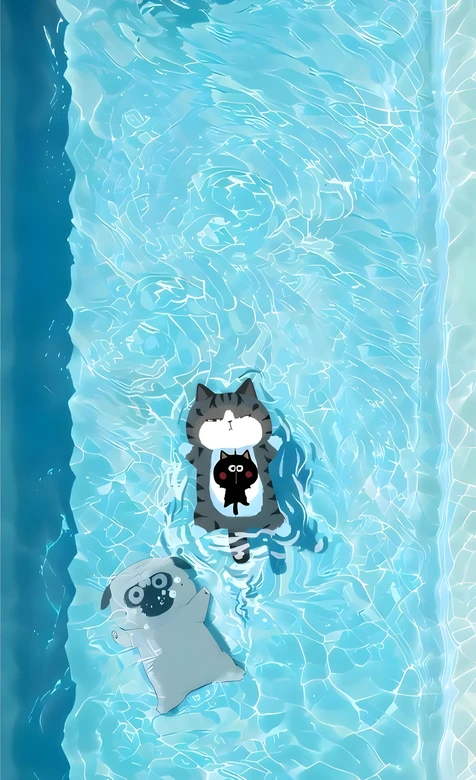 吾皇巴扎黑泳池戏水 治愈风吾皇万睡萌宠壁纸