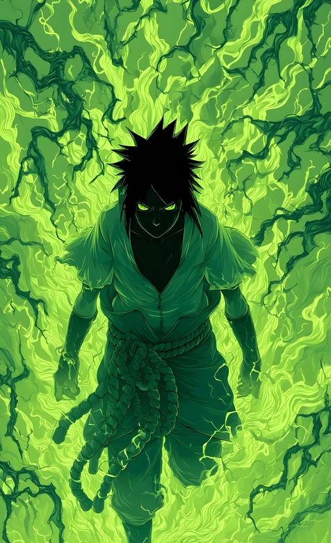 宇智波佐助·绿焰雷遁爆发 暗黑高燃火影忍者壁纸