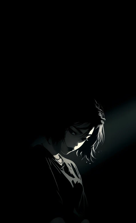 暗黑系二次元短发少女·冷调光影 小众氛围感手机壁纸