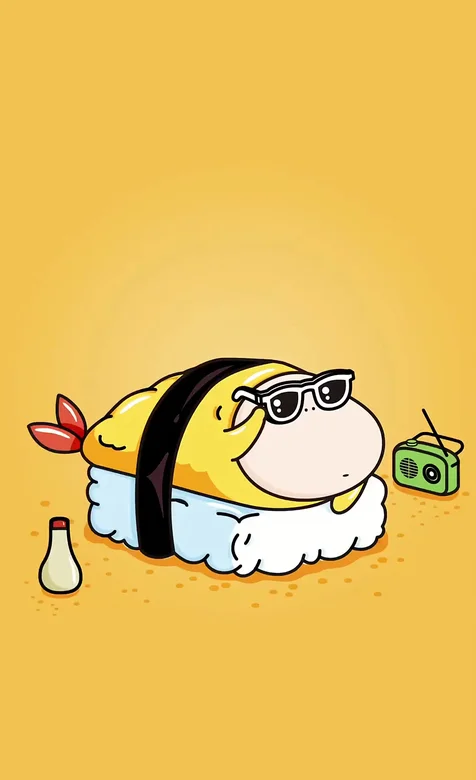 Q版寿司拟人萌物 墨镜酱油收音机治愈动态手机壁纸