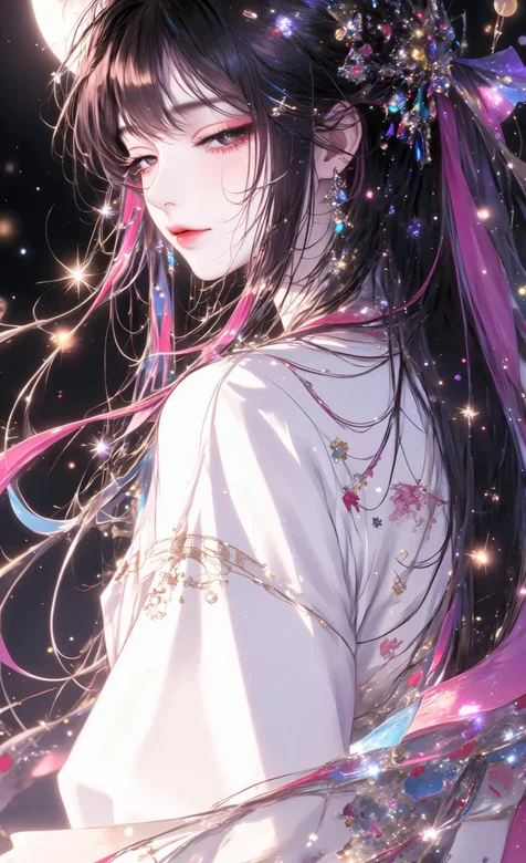 古风少女·星屑发饰粉紫飘带 国风唯美动态壁纸