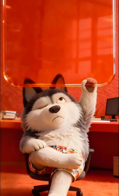 拟人哈士奇·花短裤举橙板 3D卡通治愈系宠物壁纸