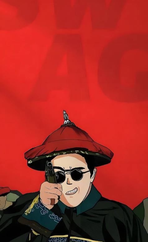 清朝官服潮人·墨镜持枪国潮风 古风潮酷手机壁纸