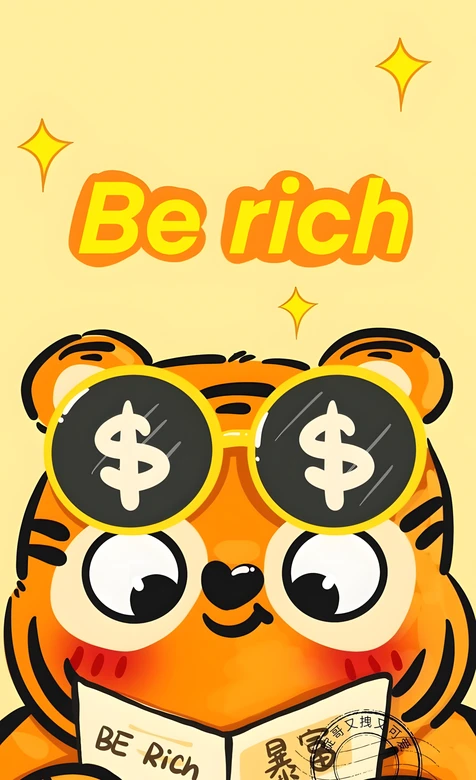 卡通老虎·戴美元墨镜持暴富指南·国漫可爱风暴富主题手机壁纸