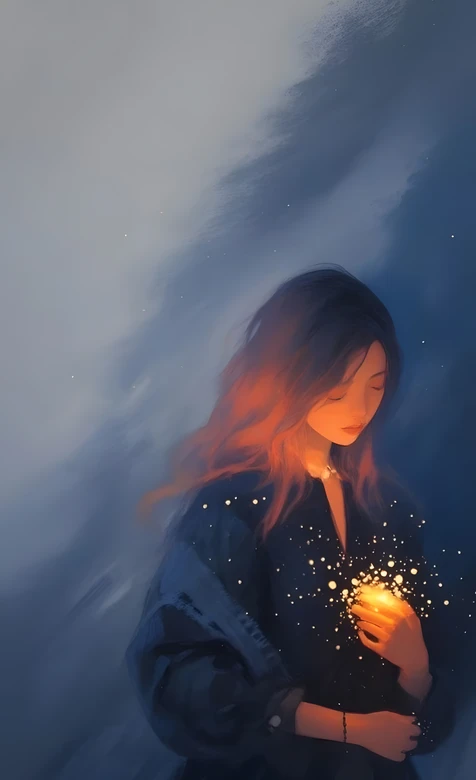 捧光女孩·发丝暖橙 唯美治愈风意境手机壁纸