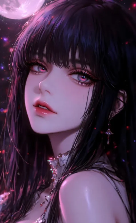 黑长直少女·暗黑唯美风 星空月夜动态手机壁纸