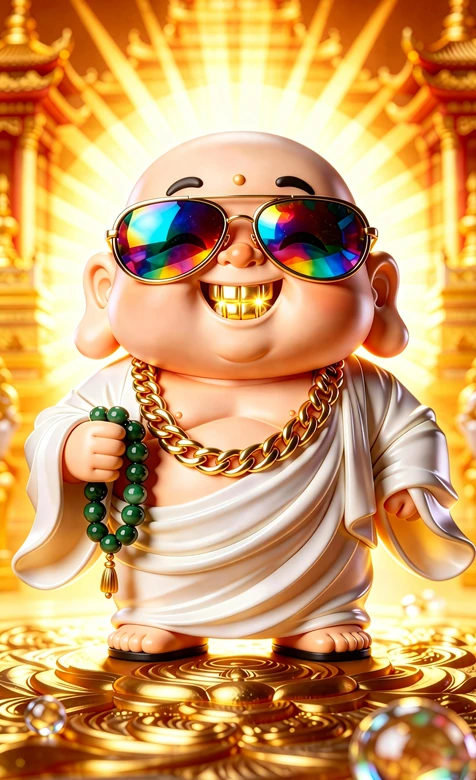 Q版弥勒佛·潮酷墨镜金链 国潮富贵风（财运主题热款）