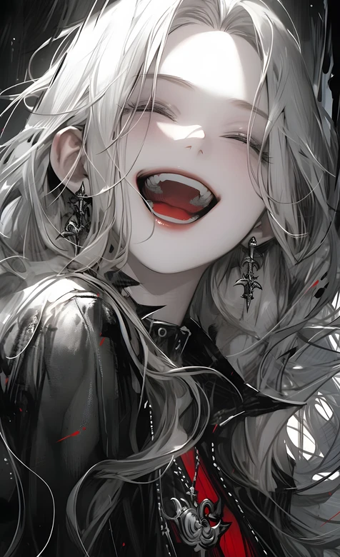 银发暗黑系少女·邪魅笑容 高热度手机壁纸