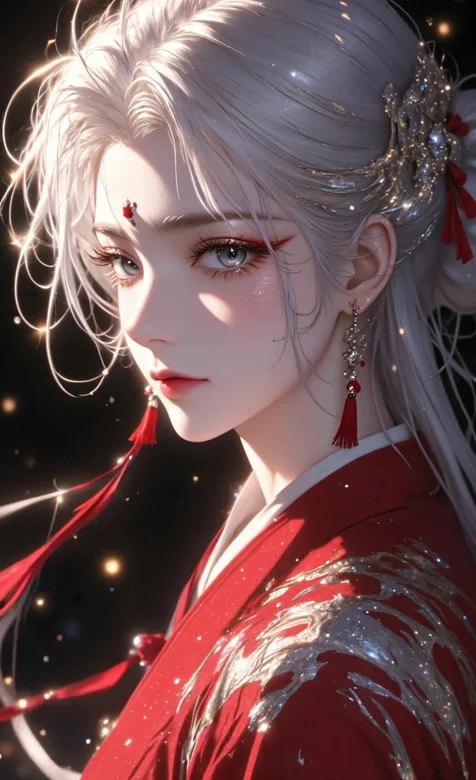 古风银发红衣美人·国风唯美动态手机壁纸