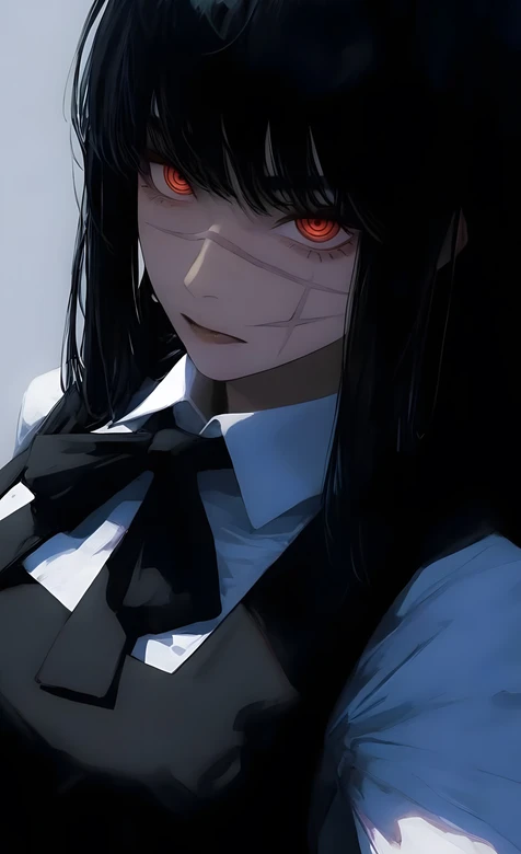 暗黑二次元红瞳绷带动漫少女 黑裙白衬 手机壁纸