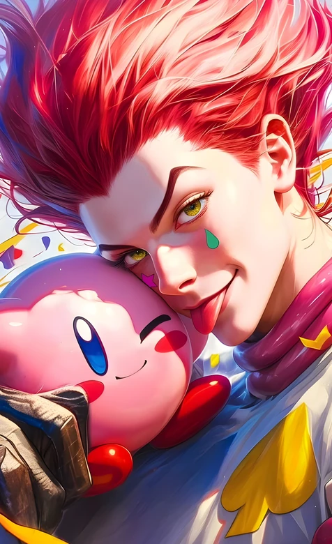 西索·俏皮互动卡比 二次元写实风 全职猎人×星之卡比壁纸