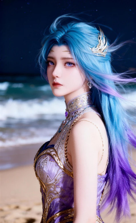 唐舞桐·蓝紫渐变长发 国漫唯美海边壁纸（斗罗大陆）